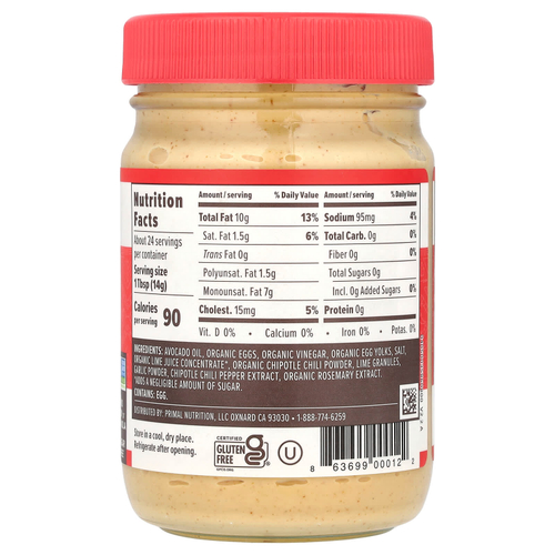 Primal Kitchen, Чипотле и лайм, настоящий майонез с маслом авокадо, 355 мл (12 жидк. Унций)