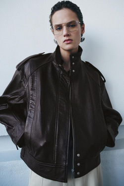 ZARA БОМБЕР ИЗ 100% КОЖИ — ZW COLLECTION LIMITED EDITION, ГРАНАТОВЫЙ