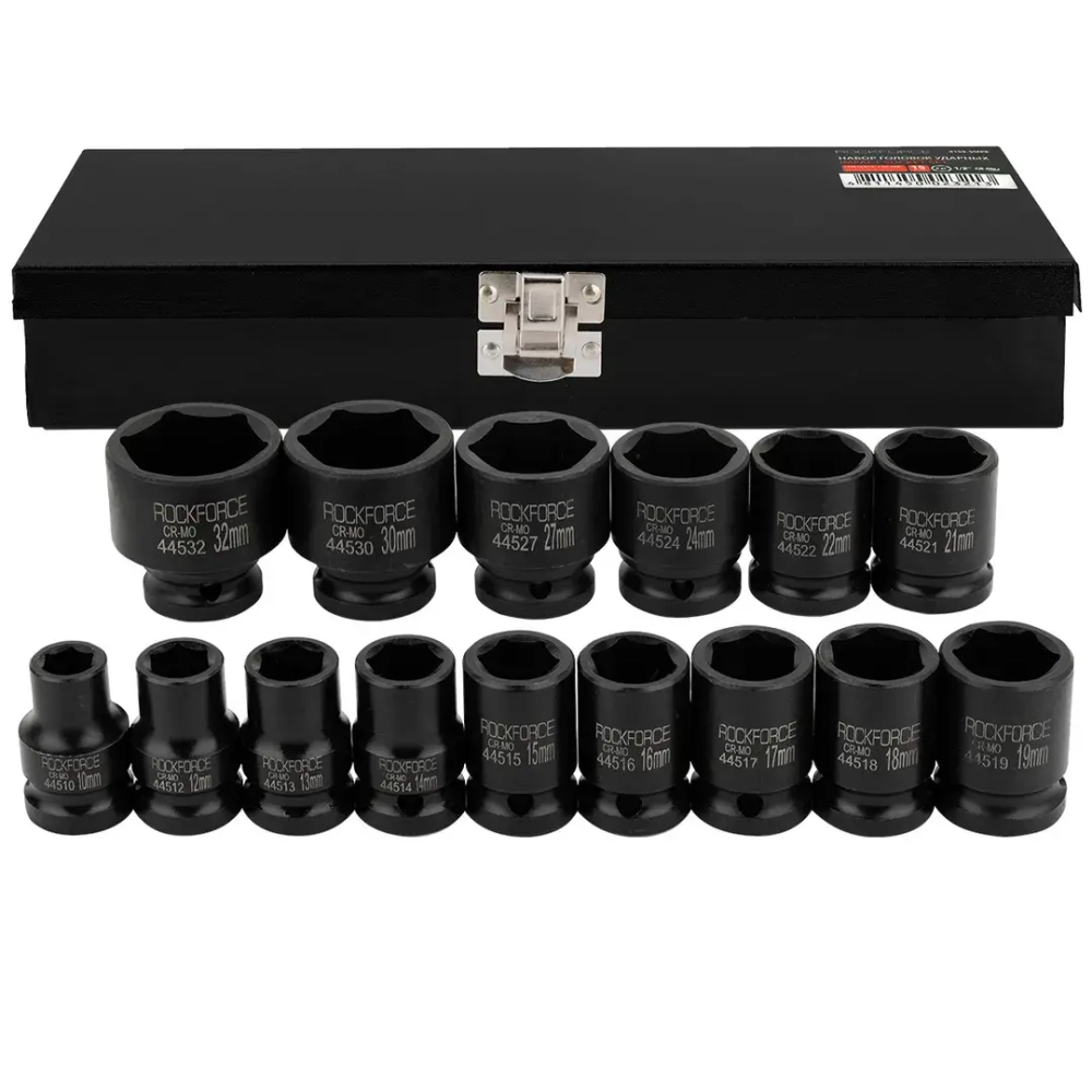 Набор головок ударных, 15пр. 1/2''6гр.(10,12,13,14,15,16,17,18,19,21,22,24,27,30,32мм),в метал. Кейсе RockForce##Rock FORCE RF-4159-5MPB