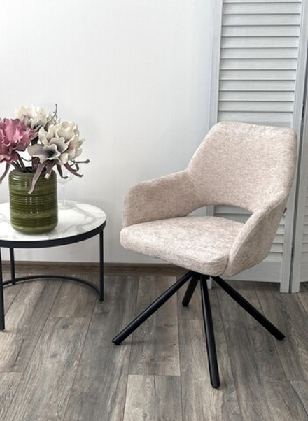 Стул М-City DISAUR Нури (Nuri) поворотный на 180 градусов, 3018-10 Бежевый, Шенилл, Черный каркас