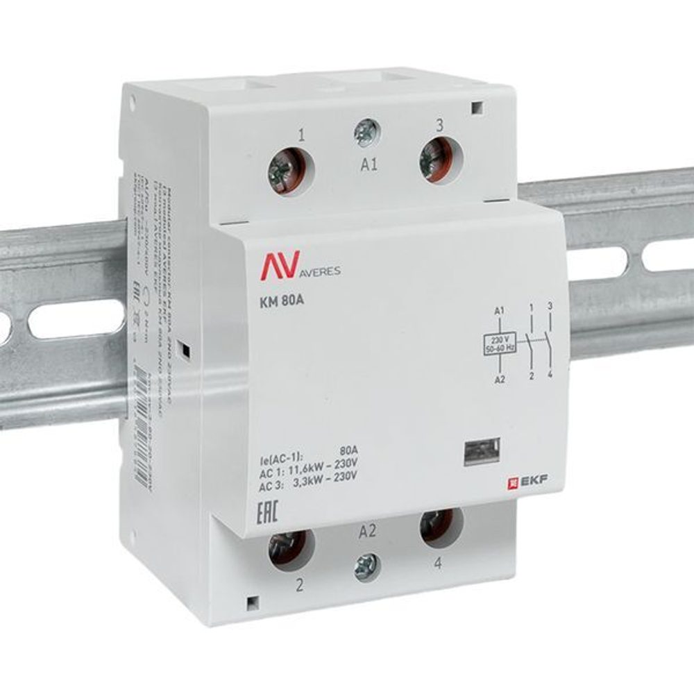 Контактор модульный EKF km-av-3-80-20-230V