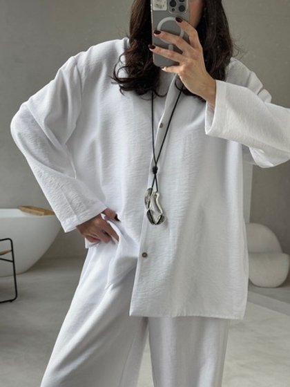 Сорочка вискоза в пижамном стиле (белый)