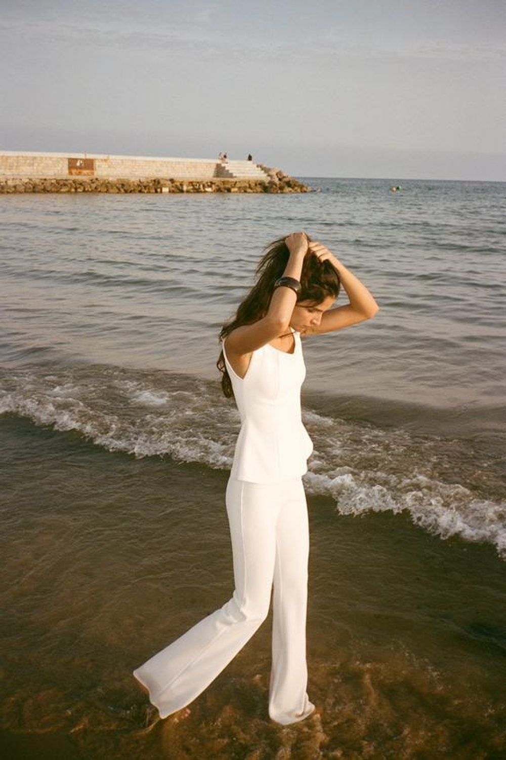 ZARA БРЮКИ FLARE ИЗ КРЕПА, БЕЛЫЙ