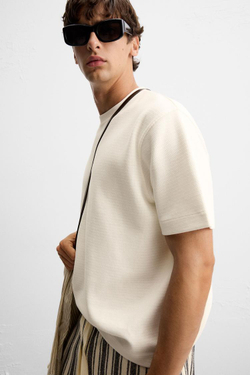 ZARA ТОЛСТОВКА ИЗ ТКАНИ С УЗОРОМ, ЖЕЛТОВАТО-БЕЛЫЙ