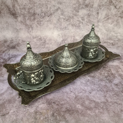 Кофейный набор "Купол" на 2 персоны с лукумницей и подносом/ACAR. Турция (золотистый)