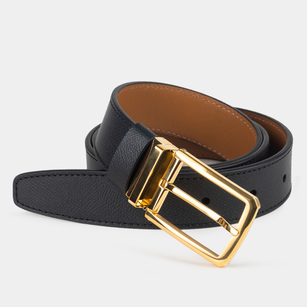 Ремень кожаный мужской из натуральной кожи сафьяно 35 мм, чёрный