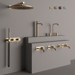 Смеситель для раковины Gessi316, высокий, с длинным изливом, без донного клапана, цвет Brass Brushed PVD