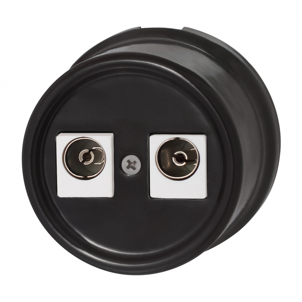 Розетка телевизионная двойная, оконечная, керамика, цвет черный B1-306-03