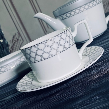 Lenardi 145-595 Чайный набор 12пр.250 мл ВЕРСАЛЬ СЕРЕБРО в под.уп.(х10)Костяной фарфор