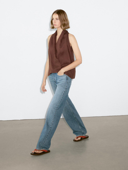 Massimo Dutti Джинсы со средней посадкой и широкими штанинами, средний синий