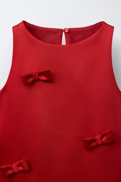 ZARA АТЛАСНОЕ ПЛАТЬЕ С БАНТАМИ, КРАСНЫЙ