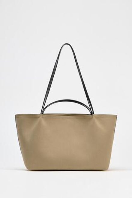 ZARA СУМКА-ШОПЕР ИЗ ГАБАРДИНА, ПЕСОЧНЫЙ/КОРИЧНЕВЫЙ