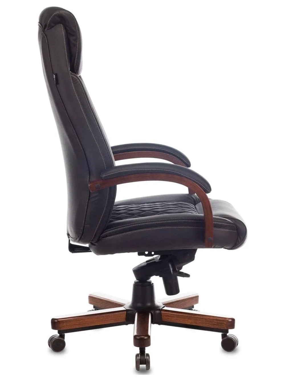 Кресло руководителя Бюрократ T-9924WALNUT черный, кожа, с подголов. крестовина металл/дерево