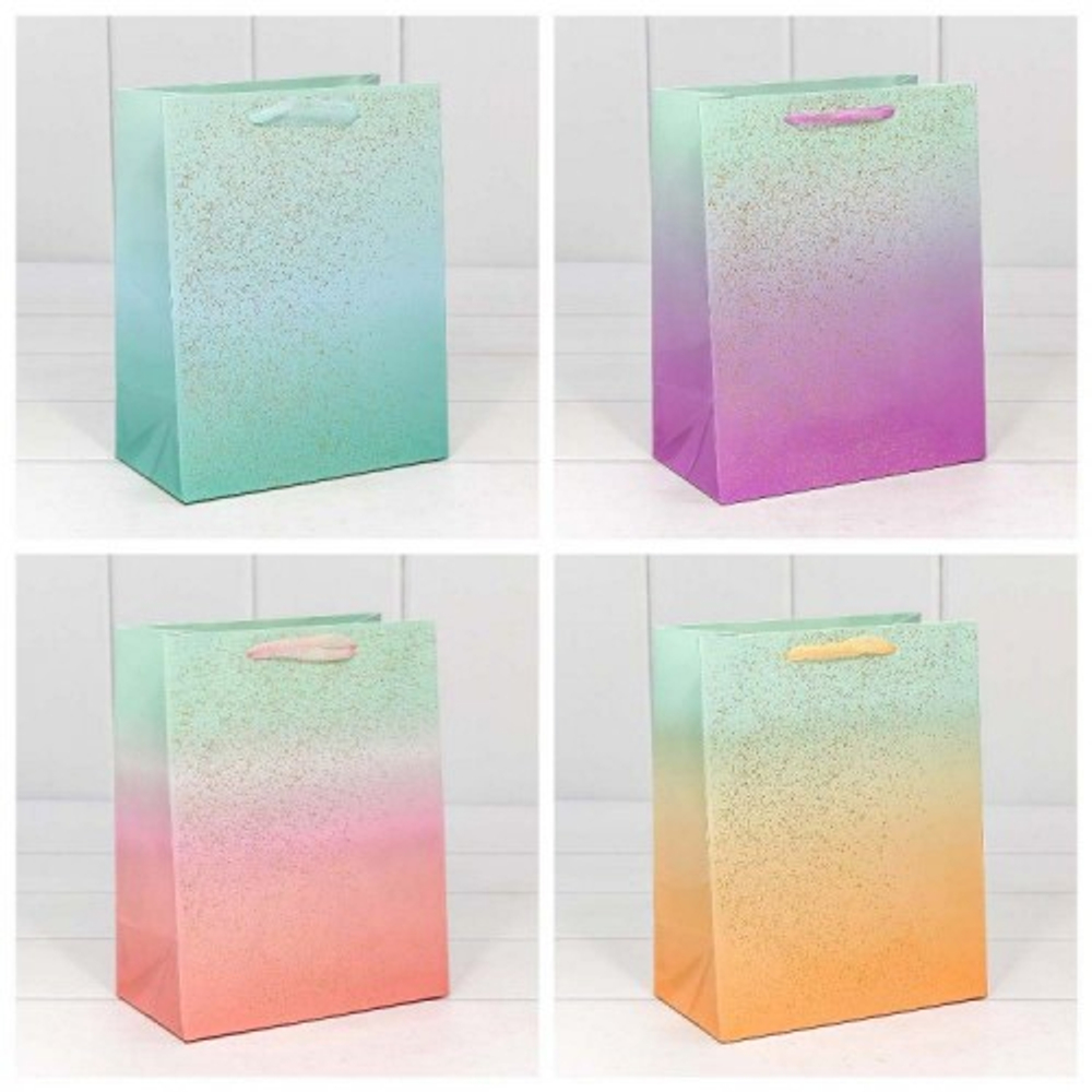 Пакет подарочный 18х23х10см "Градиент" с блестящими вкраплениями (Микс)