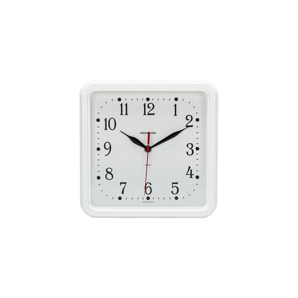 Часы настенные TROYKA 81810835, квадрат, белые, белая рамка, 26х26х3,5 см