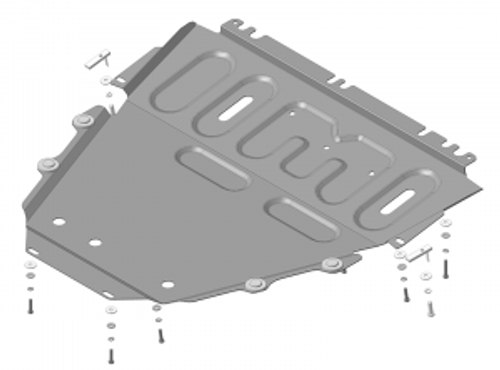 Защита картера двигателя, КПП (2 мм, сталь) для Renault Megane III седан/универсал/хетчбек/купе 2008-2013, Renault Megane III хетчбек/универсал/купе 2013-2016, Renault Scenic III 2009-2016, Renault Grand Scenic III 2009- Motodor.71721