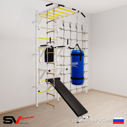 Шведская стенка Sv Sport 56220 (Турник рукоход/Брусья/Стойка/Скамья/Лестница/Цепь/Мешок 22кг/Канатный лаз)