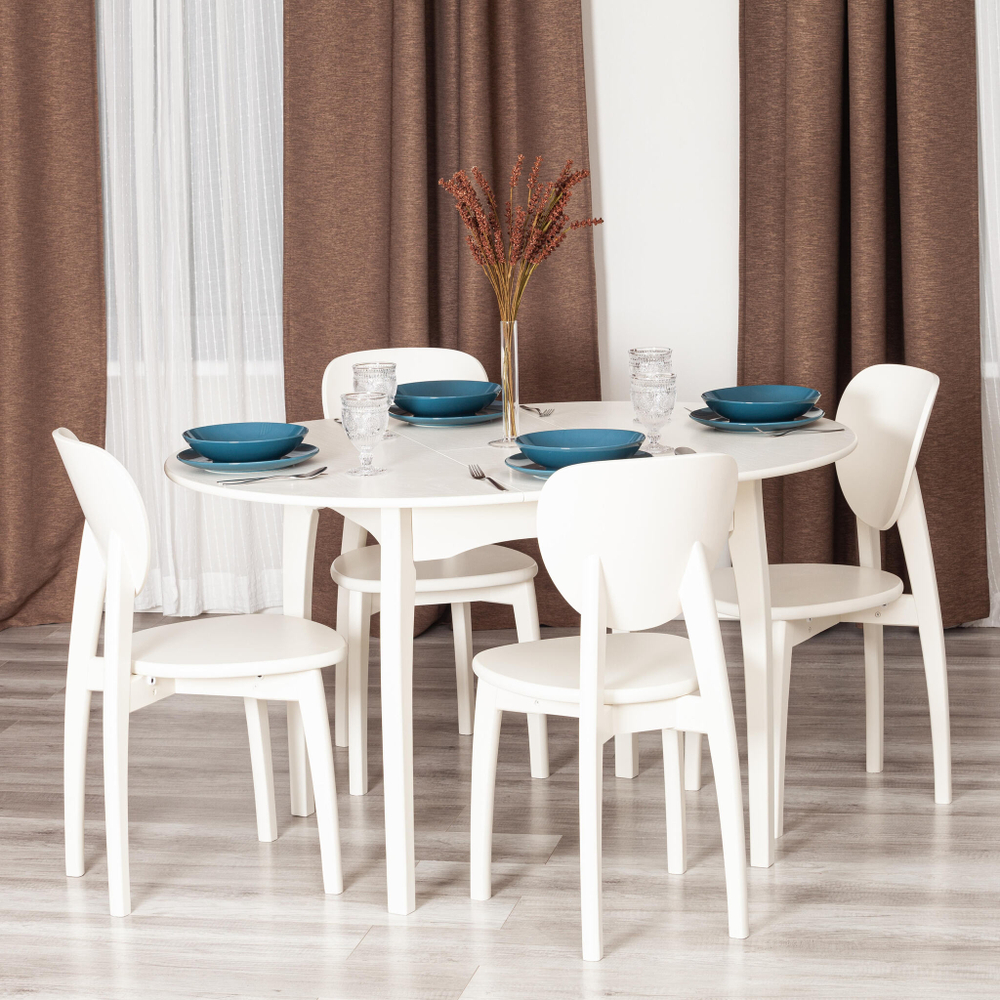 Стол DIAMANTE круглый бук, мдф, шпон дуба, 100 х 100+30 х 75 см, Ivory white