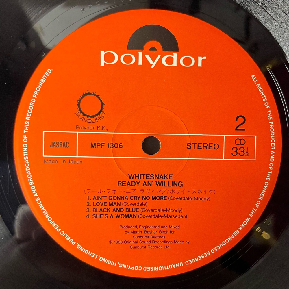 Винтажная виниловая пластинка LP Whitesnake Ready An Willing (Japan 1980) (No Obi) Carry Your Load