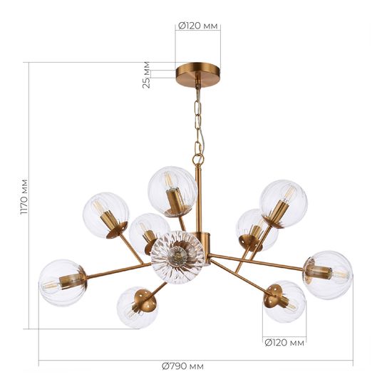 SLE220803-10 Светильник подвесной Латунь/Прозрачный E14 10*40W ANDRIA