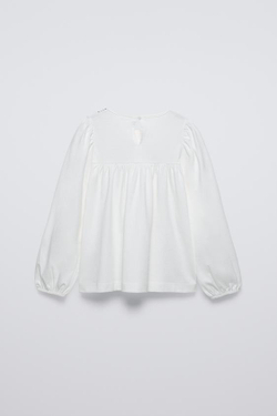 ZARA ТОП В РОМАНТИЧЕСКОМ СТИЛЕ С ЭЛАСТИЧНЫМИ КРОМКАМИ, БЕЛЫЙ