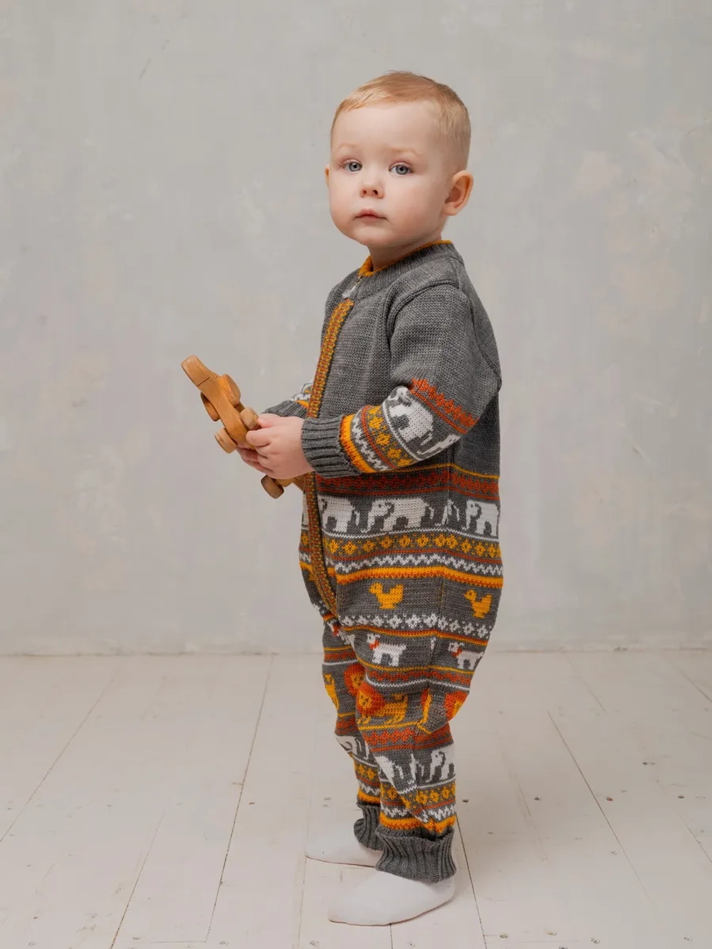Вязаный комбинезон для новорожденных и малышей на молнии