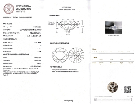 Лабораторно-выращенный бриллиант Кр-57 6.41-6.45 мм D/VVS1 1.02ct