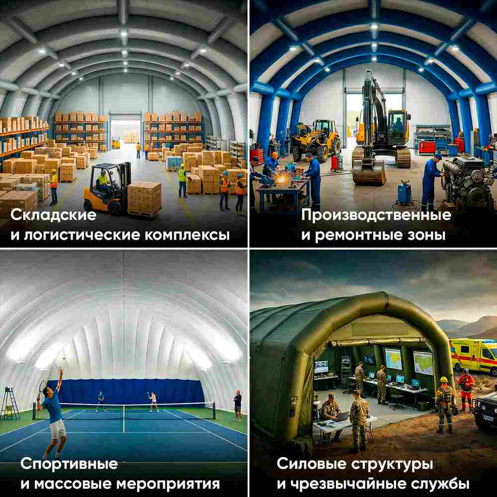 Надувной ангар ПВХ, постоянная подкачка «Арктик Гранд», 16×14×7 м