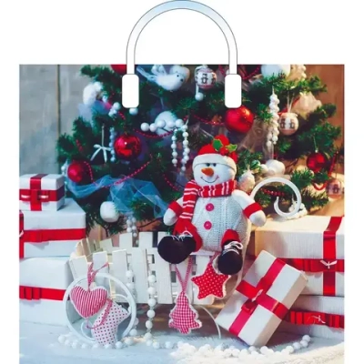 Пакет ПЭ с пластмассовыми ручками 38+3см(Снежный гость) НГ Артп (комплект 10 шт)