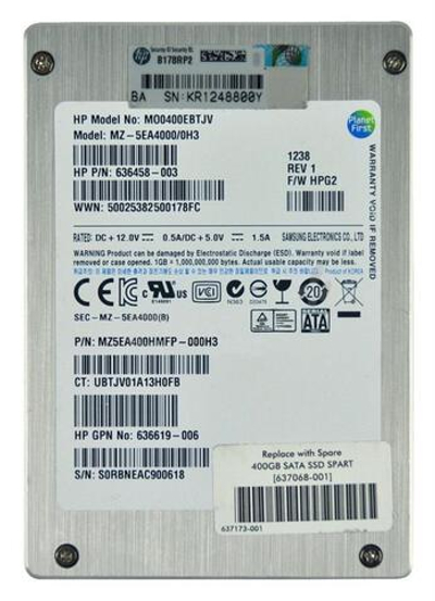 Жесткий диск HP 400GB 3G SATA MLC SFF 2.5" N SSD 636619-006