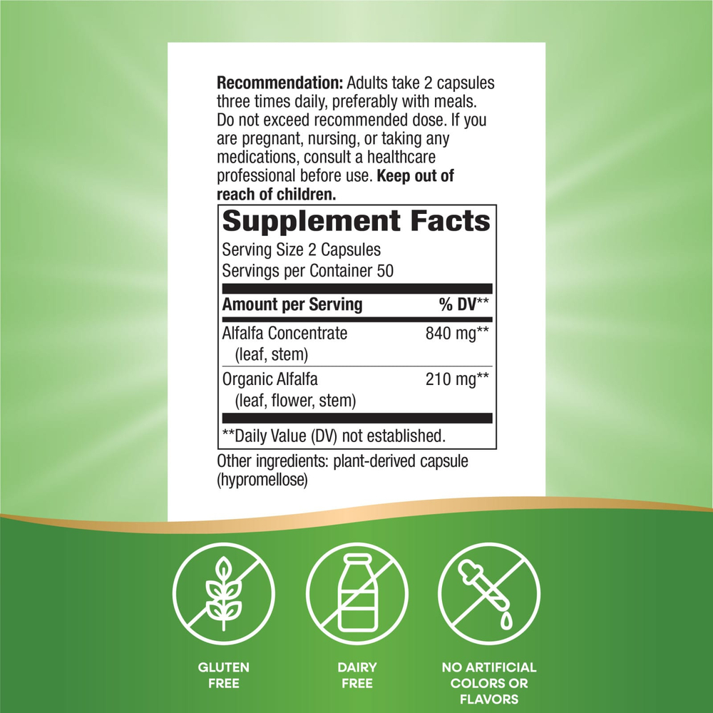 Nature's Way, Alfa-Max®, концентрат из люцерны, 100 веганских капсул