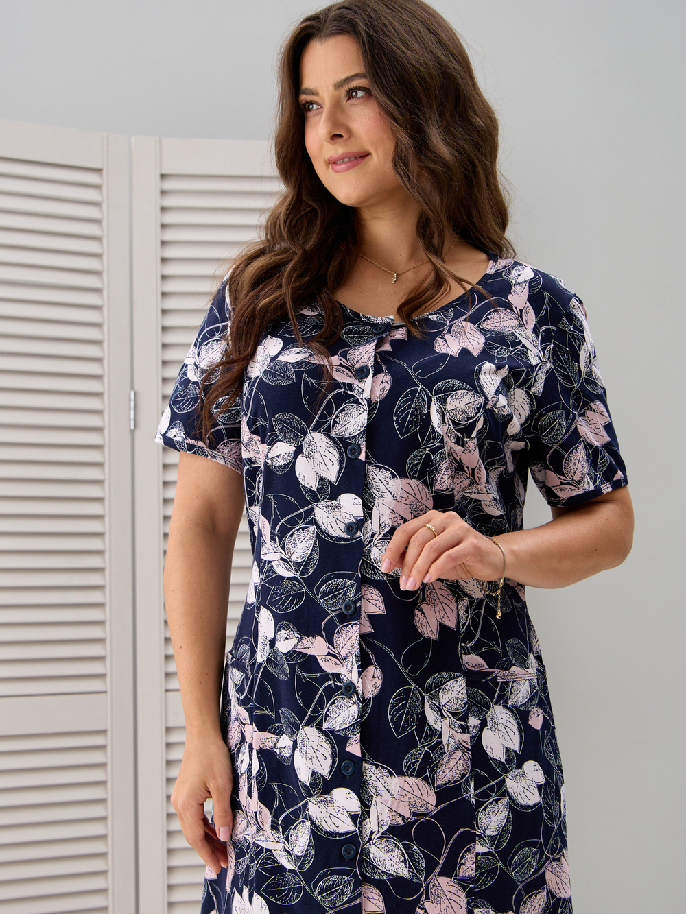 Халат Х-058/синий-розлистья