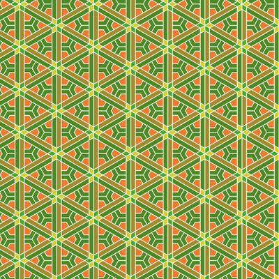 Japanese pattern in style Kumiko zaiku in green and orange #2