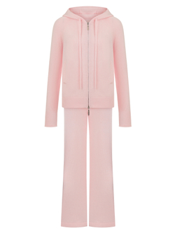 Комплект кардиган на молнии с капюшоном и брюки прямые из кашемира, розовый