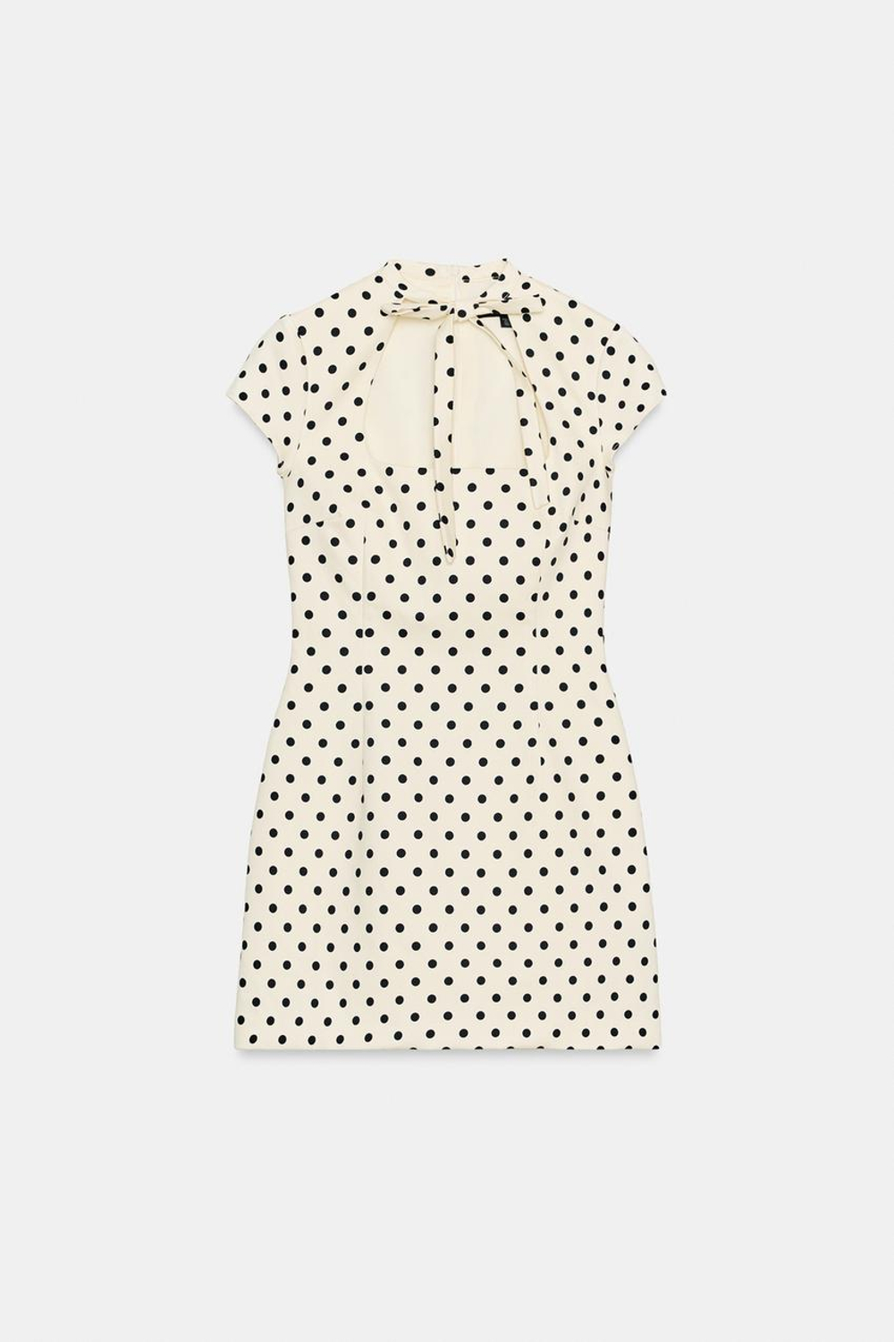 ZARA КОРОТКОЕ ПЛАТЬЕ С ЗАВЯЗКАМИ, ЭКРЮ/ЧЕРНЫЙ