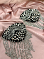 Эполет-брошь (съемный наплечник декоративный) черный со стразами и шипами  20х12 см