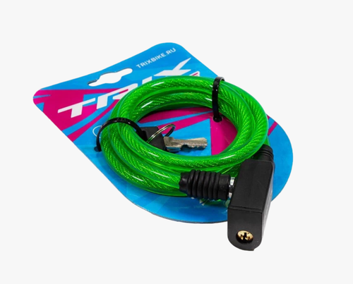 Замок противоугонный TRIX, трос стальной, с ключами, 8х1000мм, в пластиковой оболочке, зеленый(30/60)