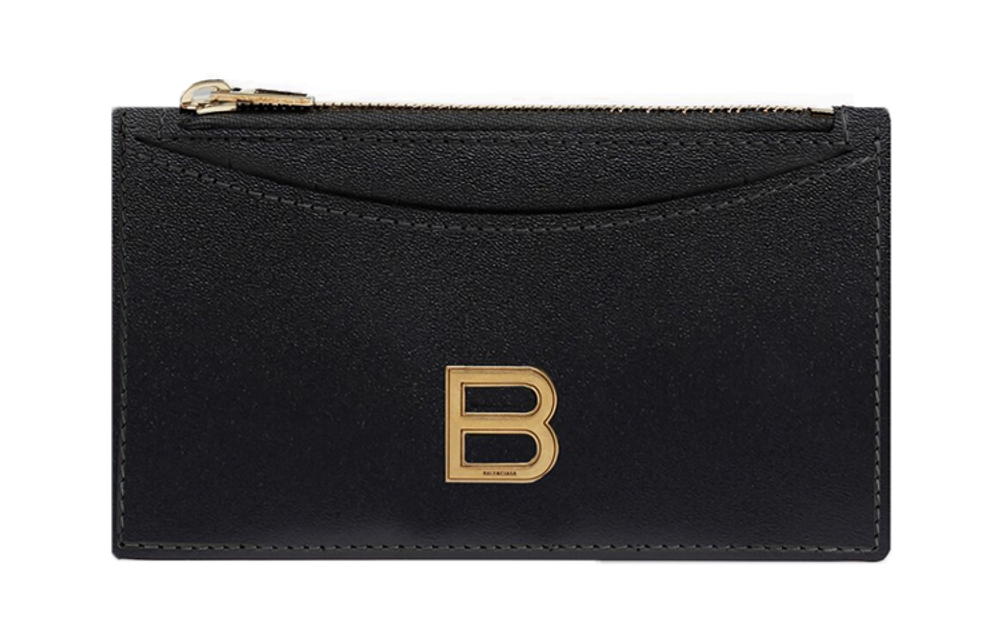 Balenciaga Hourglass Long Cow Leather Coin Pocket, Card Holder Women"s Black