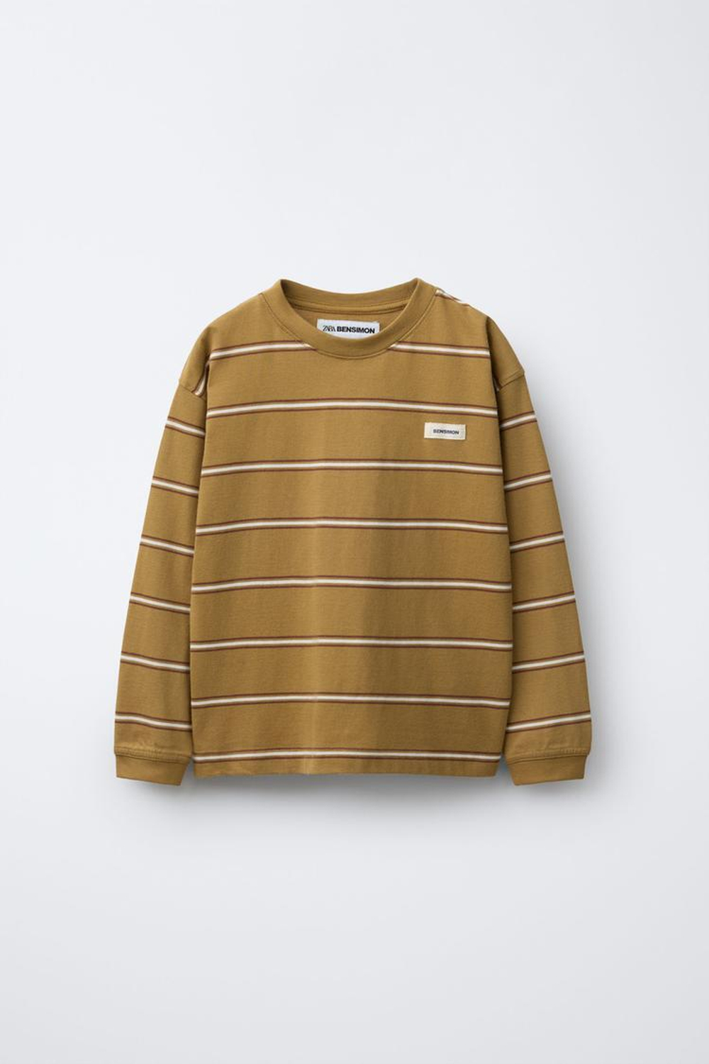 ZARA Х BENSIMON ® ЛОНГСЛИВ С ДЛИННЫМИ РУКАВАМИ В ПОЛОСКУ, ОЛИВКОВО-ЗЕЛЕНЫЙ