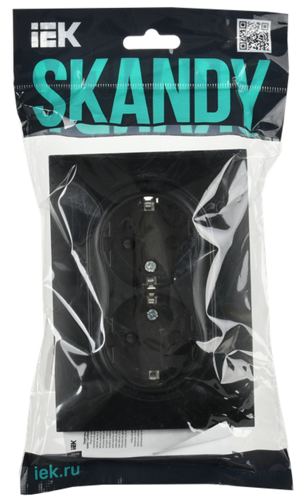 SKANDY Розетка 2-местная с заземлением с защитными шторками 16А в сборе SK-R07Bl черный IEK