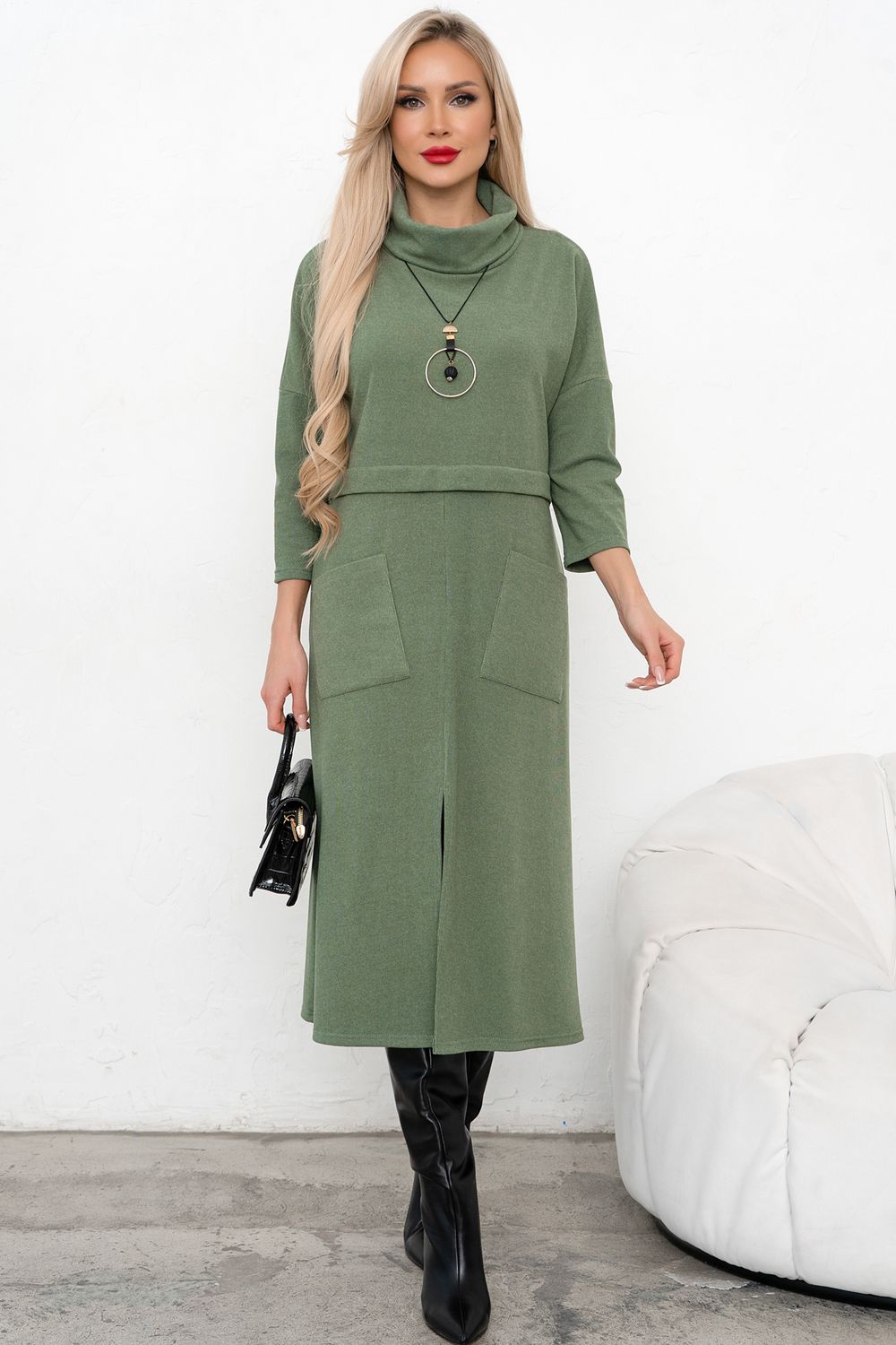 Платье трикотажное с разрезом (полынь) Р11-2008/3 Nikol