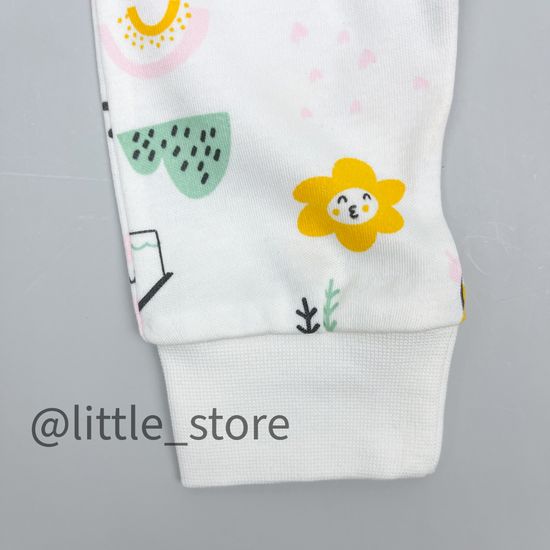 Штанишки хлопковые "Домик в лесу" широкий пояс, Молочные