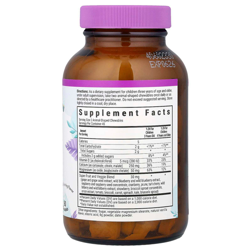 Bluebonnet Nutrition, Kids, Rainforest Animalz®, кальций, магний и витамин D3, для детей, ванильная глазурь, 90 жевательных таблеток