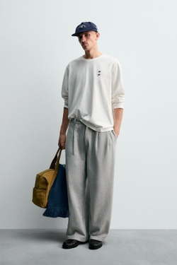 ZARA X CHAMPION ® БРЮКИ RELAXED FIT СО СКЛАДКАМИ, СЕРЫЙ МЕЛАНЖ