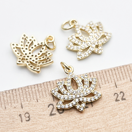 Подвеска Лотос, цвет золото, фианиты, размер 16*16 мм, цена за 1 шт