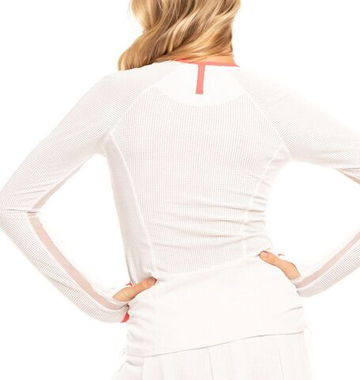 Женская теннисная футболка с длинным рукавом Lucky in Love Core Whites Raglan Zip L/S - white/coral crush