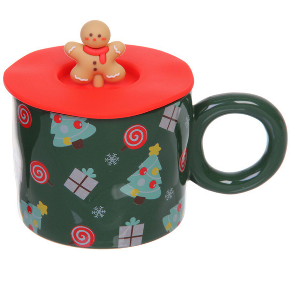Кружка керамическая 400мл «Новогодние символы» с крышкой