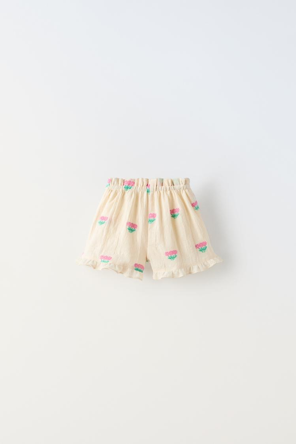 ZARA ШОРТЫ С ЦВЕТОЧНОЙ ВЫШИВКОЙ, ЭКРЮ