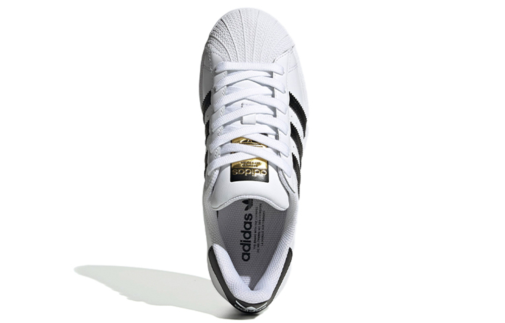 Big kids adidas originals Superstar J White shell head gold label lightweight low-top sneakers White