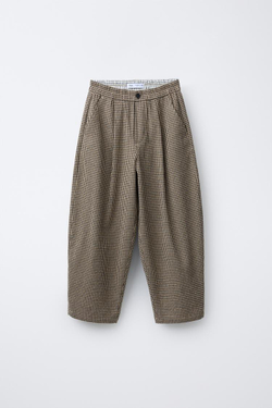 ZARA БРЮКИ BAGGY В КЛЕТКУ ВИШИ, СВЕТЛЫЙ ЭКРЮ